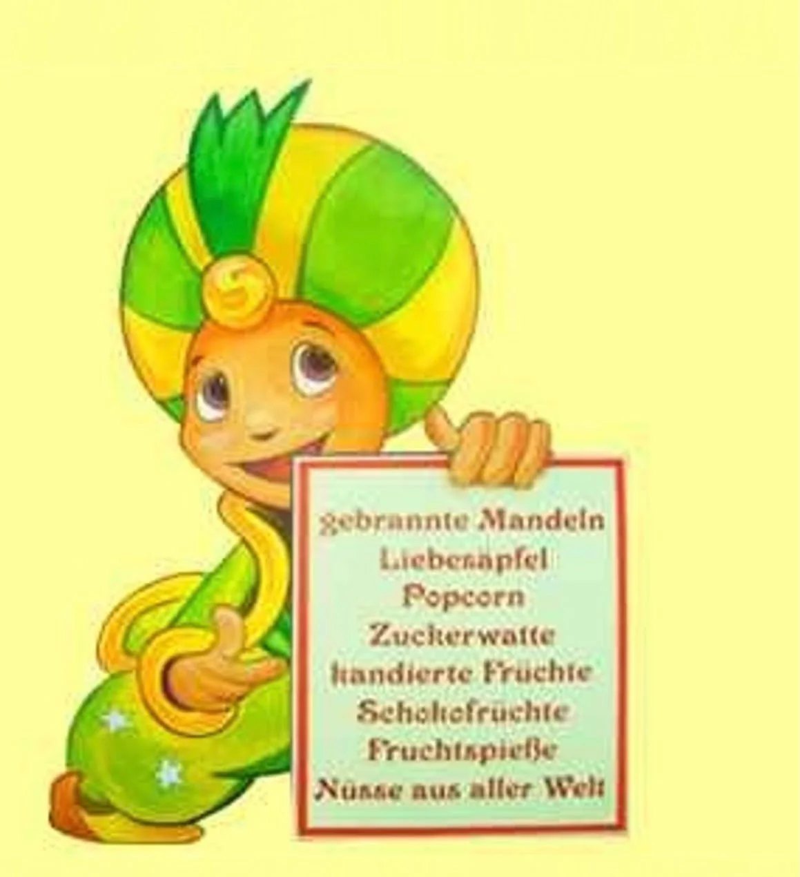 Maskottchen mit Angebotsübersicht